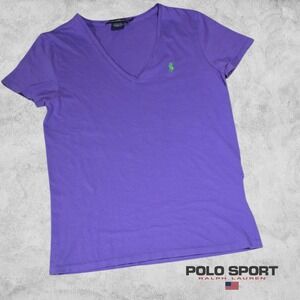 Y2K Ralph Lauren Sport V-Neck T-Shirt Womens Pima Cotton Purple Large